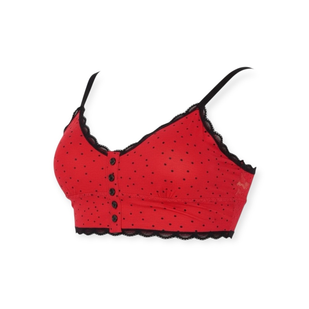 new Honeydew 𒊹 Polka Dot Print Bralette 𒊹 Lace Trim 𒊹 Lollipop Red 𒊹 Medium - Picture 11 of 15